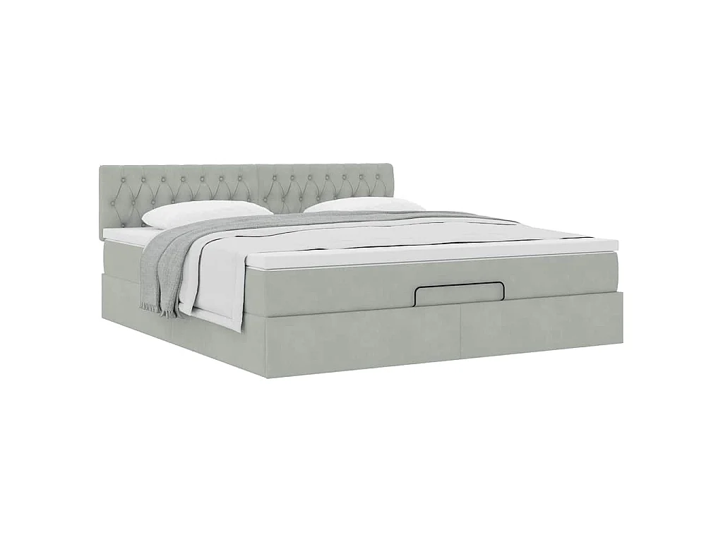 Ottoman-Bett mit Matratze Hellgrau 160x200 cm Samt