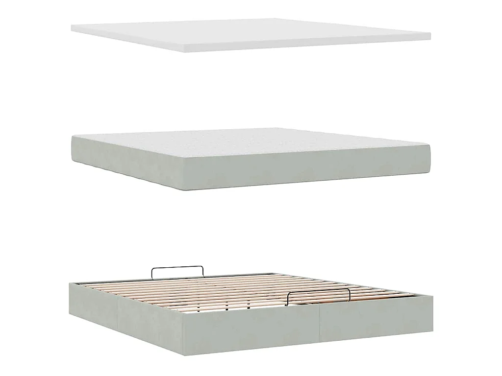 Ottoman-Bett mit Matratze Hellgrau 160x200 cm Samt