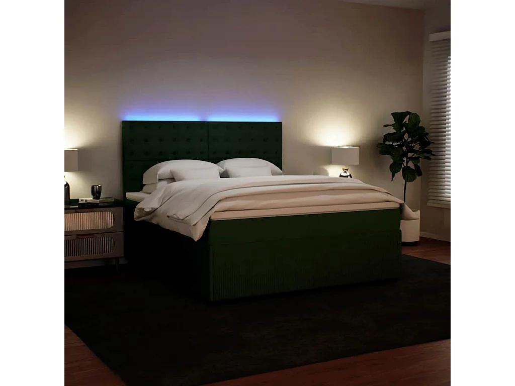 Cama box spring con colchón terciopelo verde oscuro 180x200 cm