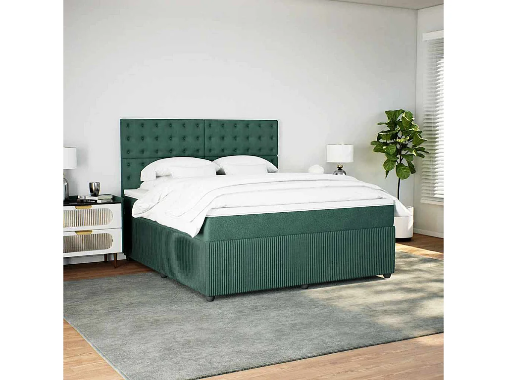 Cama box spring con colchón terciopelo verde oscuro 180x200 cm