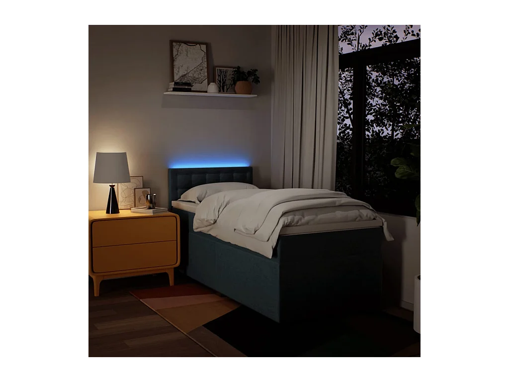 Sommier à lattes de lit avec matelas Bleu 90x200 cm Tissu
