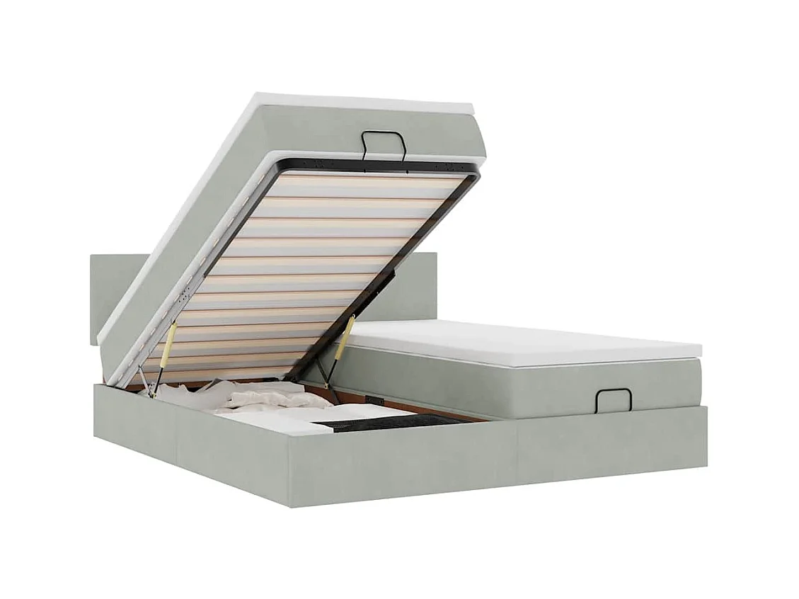 Ottoman-Bett mit Matratzen & LEDs Hellgrau 180x200 cm Samt
