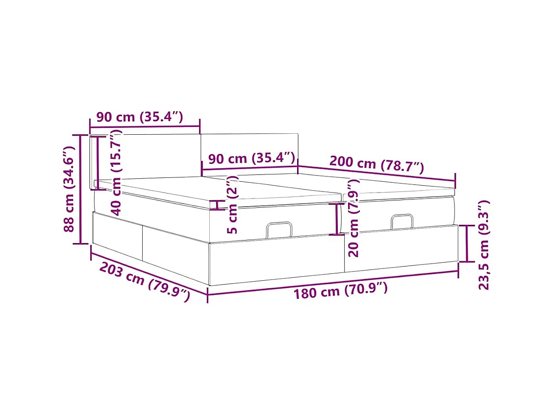 Ottoman-Bett mit Matratzen & LEDs Hellgrau 180x200 cm Samt