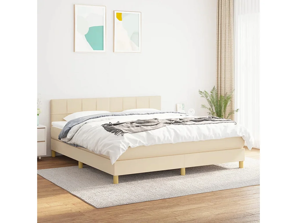Sommier à lattes de lit avec matelas Crème 180x200 cm Tissu