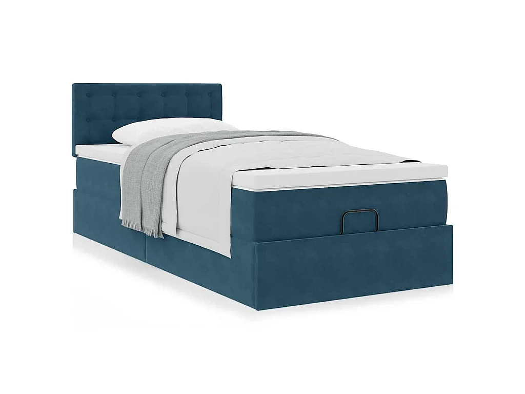 Estructura de cama otomana colchón terciopelo azul oscuro