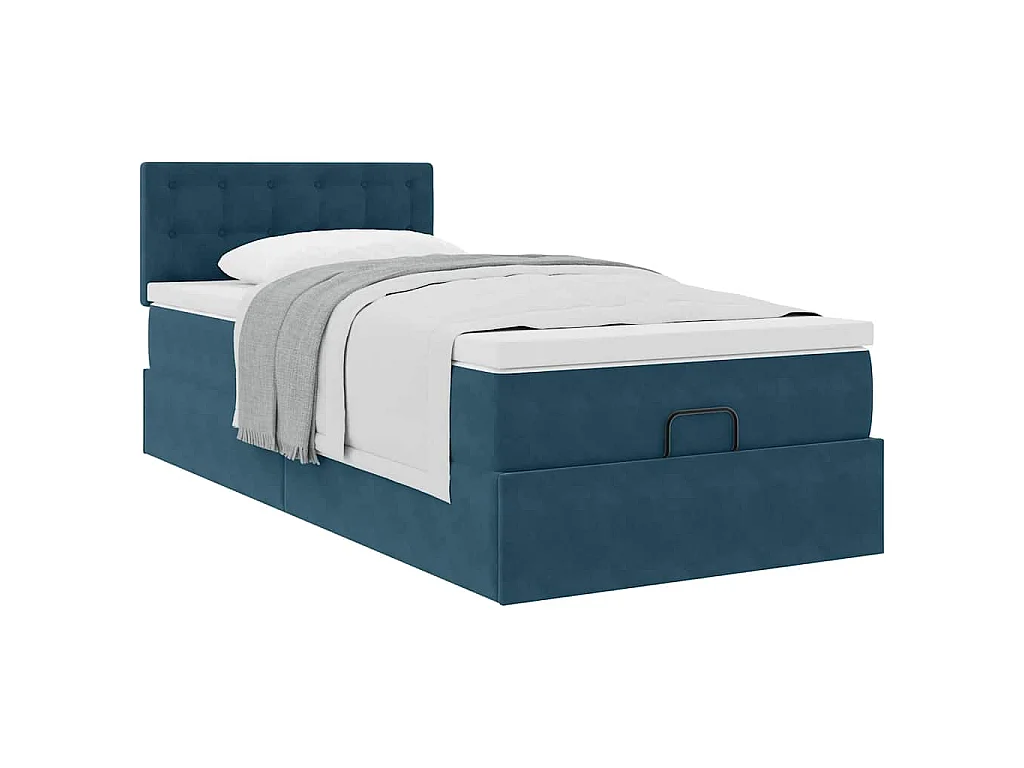 Estructura de cama otomana colchón terciopelo azul oscuro