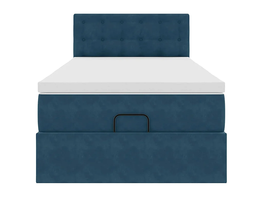 Estructura de cama otomana colchón terciopelo azul oscuro