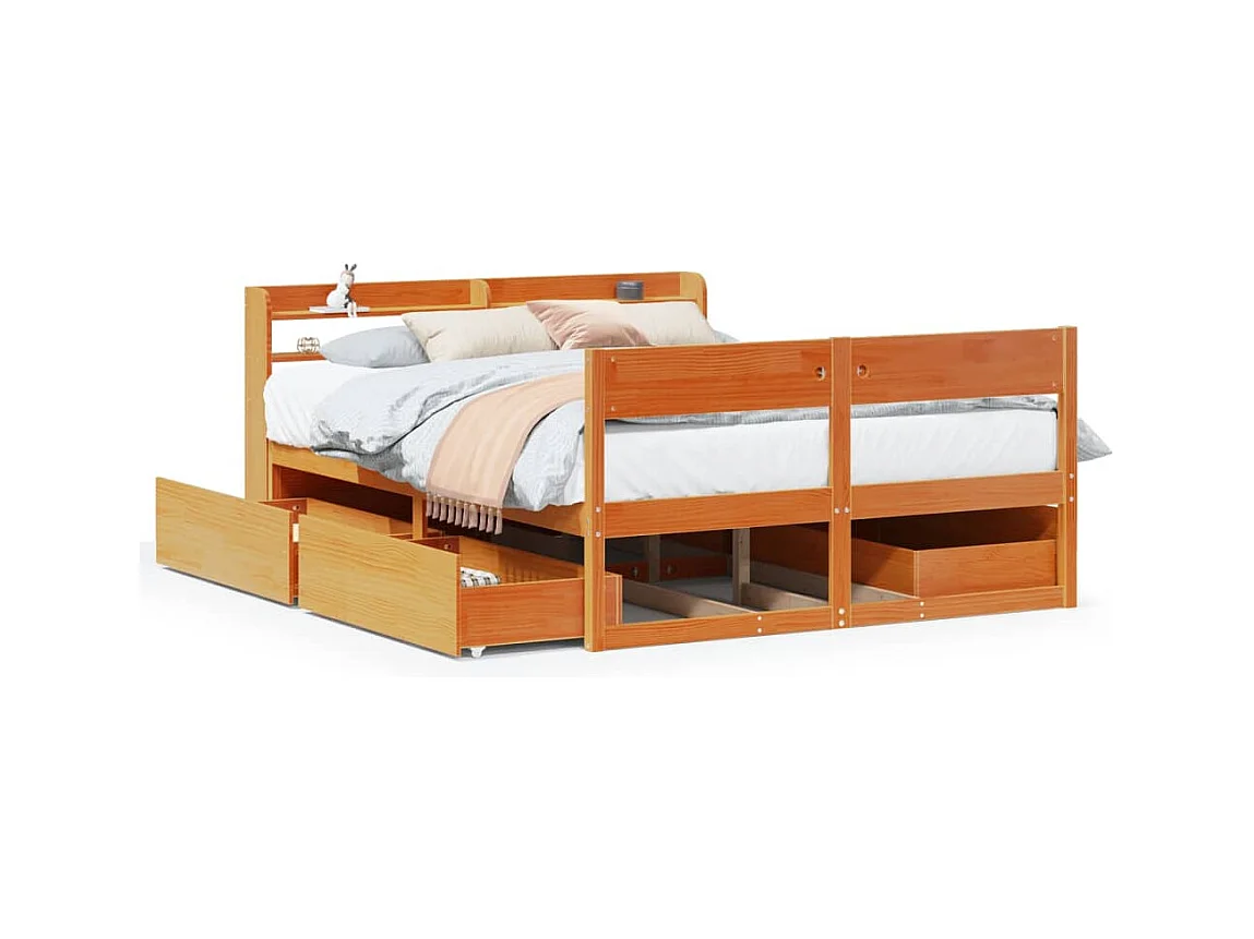 Cadre de lit sans matelas cire marron 160x200cm bois pin massif