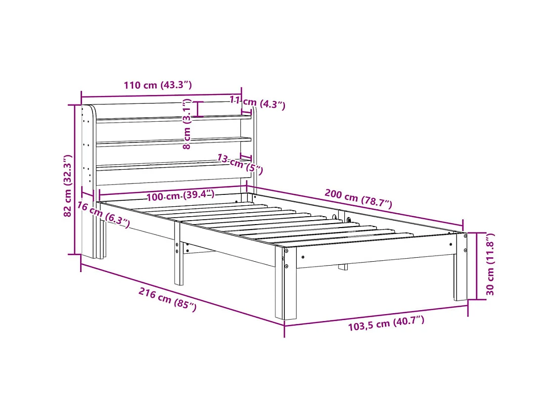 Bedframe zonder matras massief grenenhout wasbruin 100x200 cm
