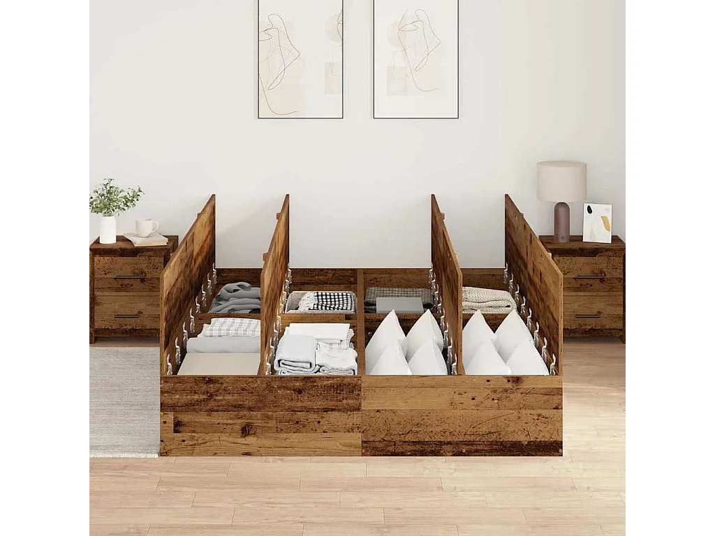 Opbergbedframe met opslag Oud Hout 150 x 200 cm Bewerkt hout