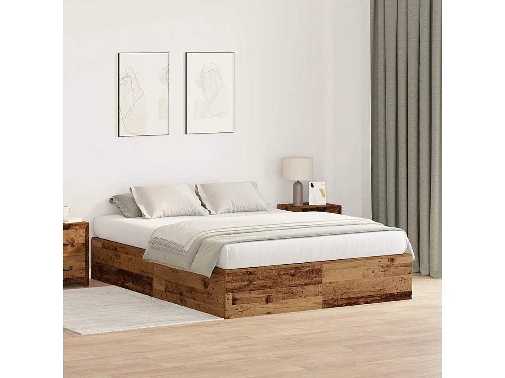 Opbergbedframe met opslag Oud Hout 150 x 200 cm Bewerkt hout