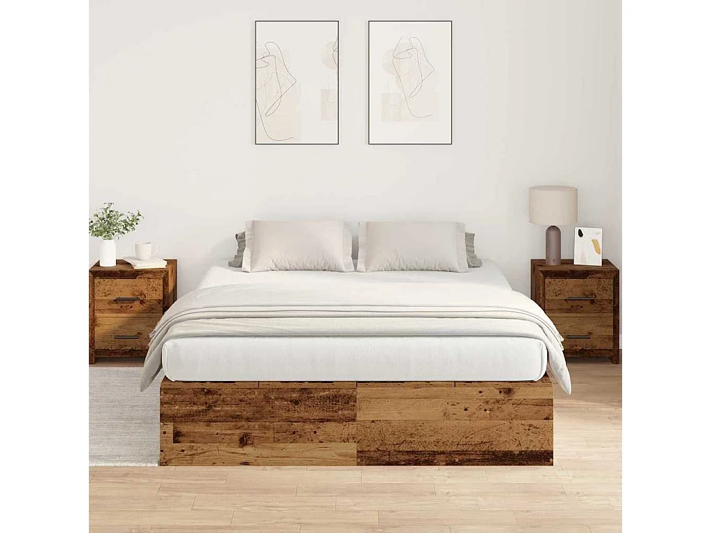 Opbergbedframe met opslag Oud Hout 150 x 200 cm Bewerkt hout