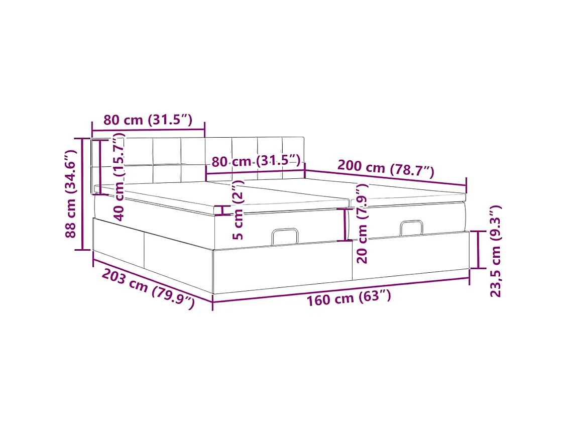 Cadre de lit ottoman avec matelas bleu foncé 160x200 cm velours