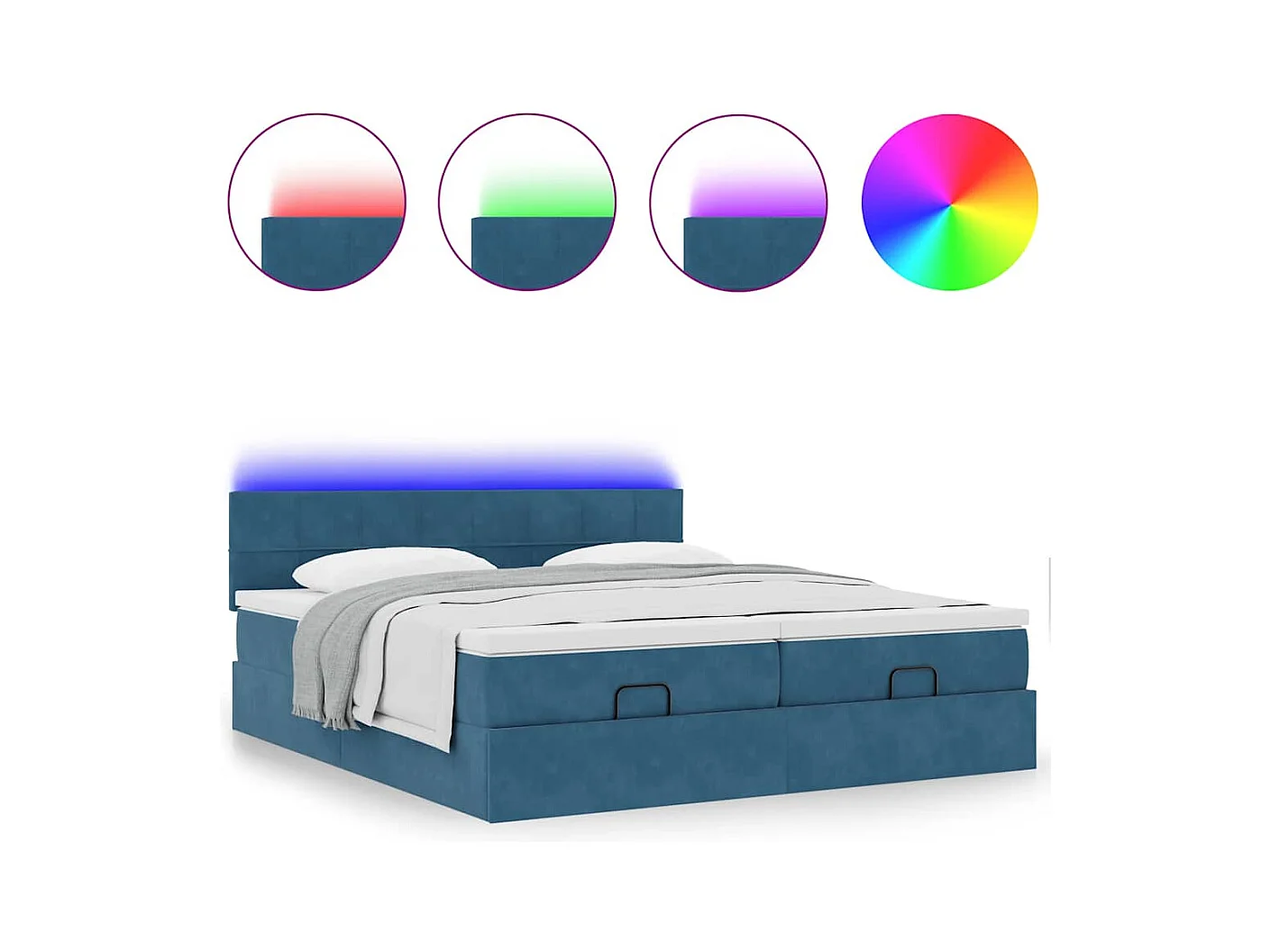 Cadre de lit ottoman avec matelas bleu foncé 160x200 cm velours