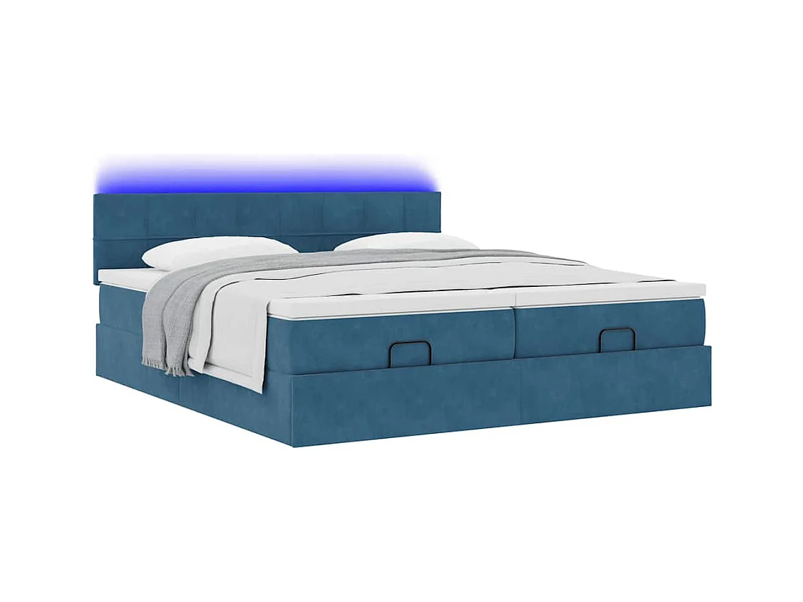 Cadre de lit ottoman avec matelas bleu foncé 160x200 cm velours