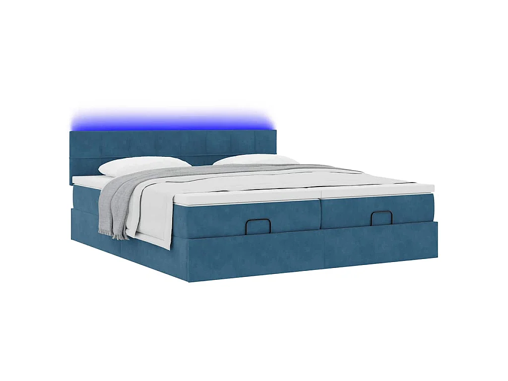 Cadre de lit ottoman avec matelas bleu foncé 160x200 cm velours