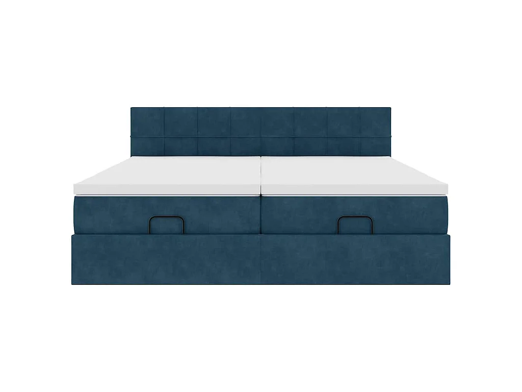Cadre de lit ottoman avec matelas bleu foncé 160x200 cm velours