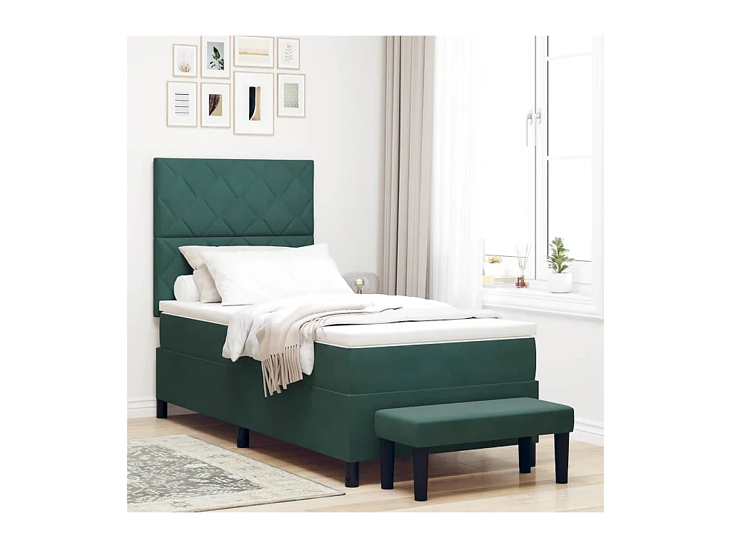 Letto a molle con materasso Verde scuro 90 x 200 cm Velluto