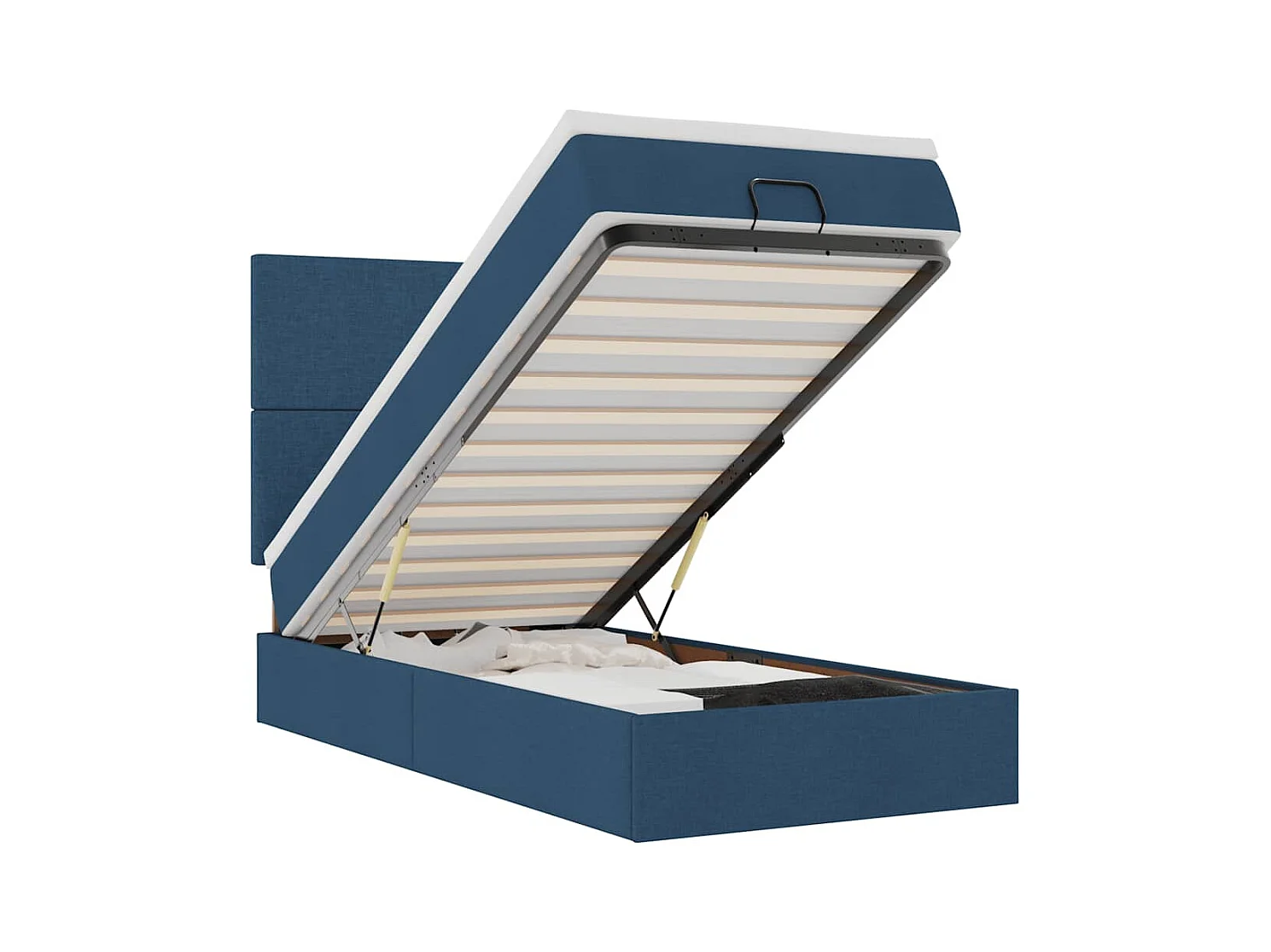 Cadre de lit ottoman avec matelas bleu 90x190 cm tissu