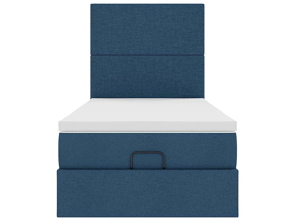 Cadre de lit ottoman avec matelas bleu 90x190 cm tissu