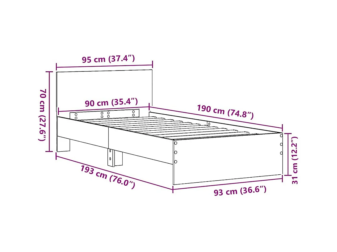 Bettgestell mit Kopfteil Altholz 90 x 190 cm Holzwerkstoff