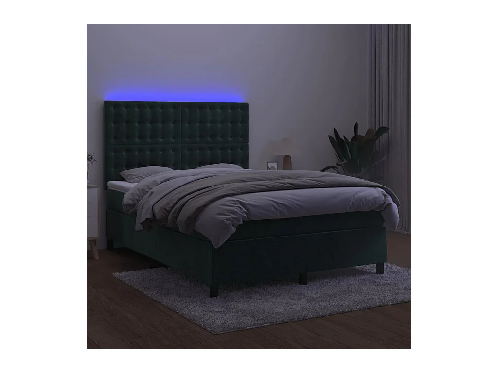 Boxspringbett mit Matratze & LED Dunkelgrün 140x200 cm Samt
