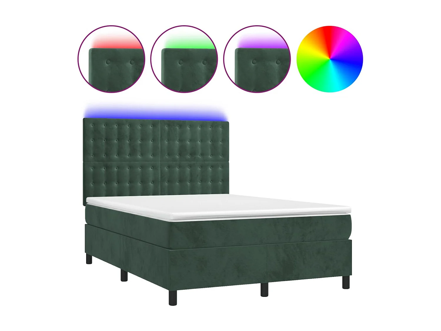 Sommier à lattes de lit matelas et LED Vert foncé 140x200 cm