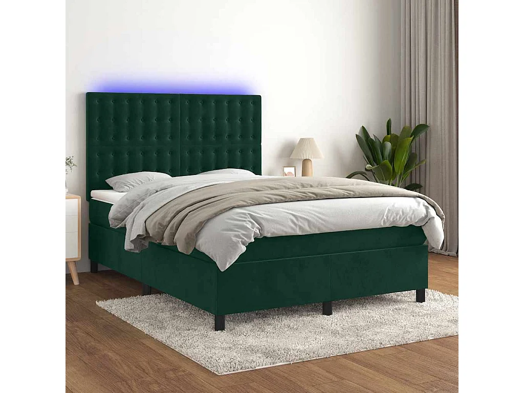 Sommier à lattes de lit matelas et LED Vert foncé 140x200 cm