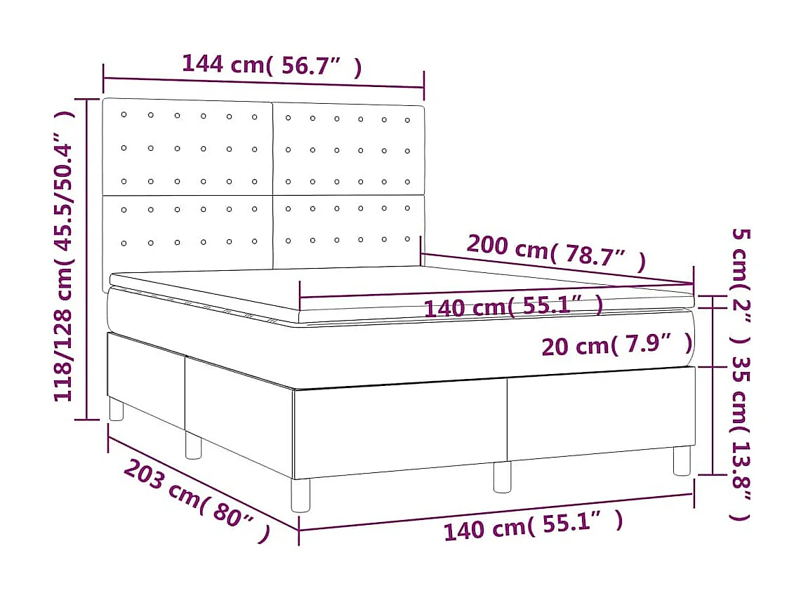 Sommier à lattes de lit matelas et LED Vert foncé 140x200 cm