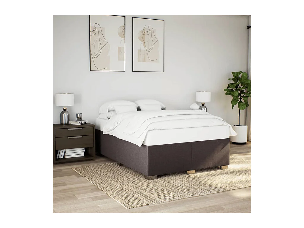 Estrutura de cama sem colchão 140x190 cm tecido castanho-escuro