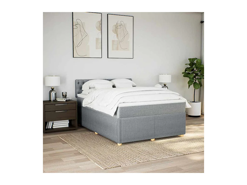 Boxspringbett mit Matratze Hellgrau 140x190 cm Stoff