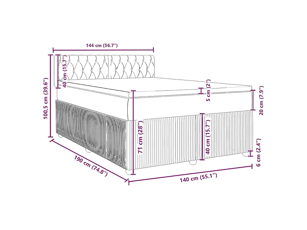 Boxspringbett mit Matratze Hellgrau 140x190 cm Stoff