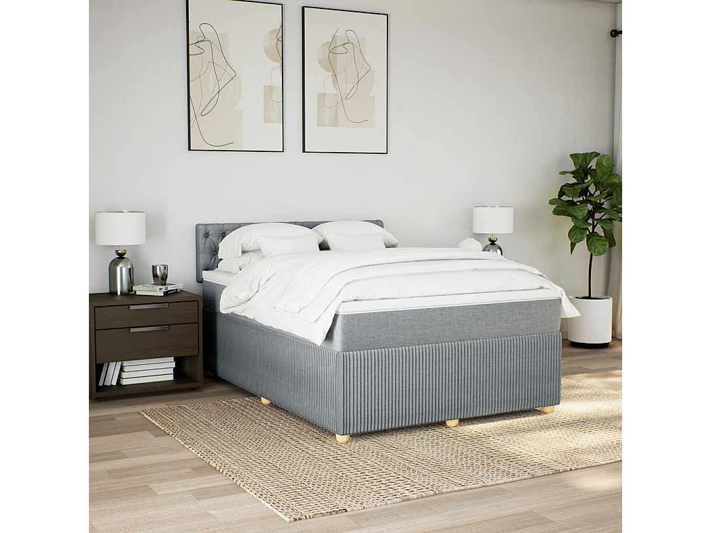Boxspringbett mit Matratze Hellgrau 140x190 cm Stoff