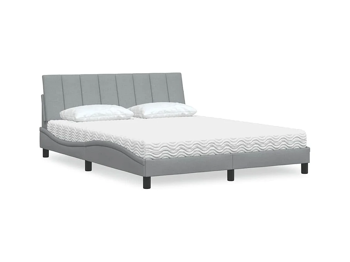 Lit avec matelas Hanko gris clair 160x200 cm tissu