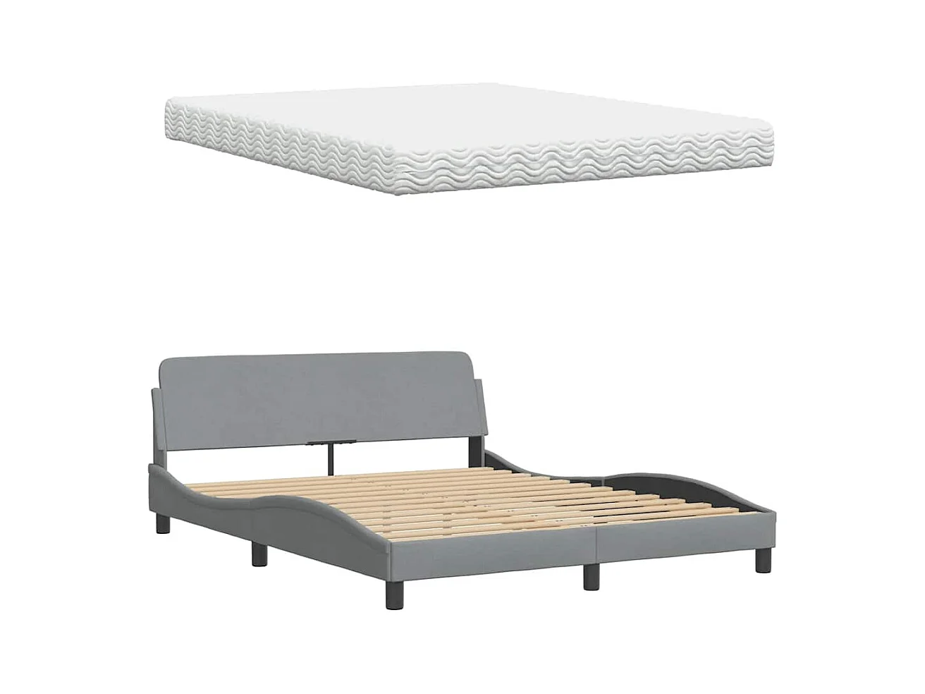 Lit avec matelas Hanko gris clair 160x200 cm tissu