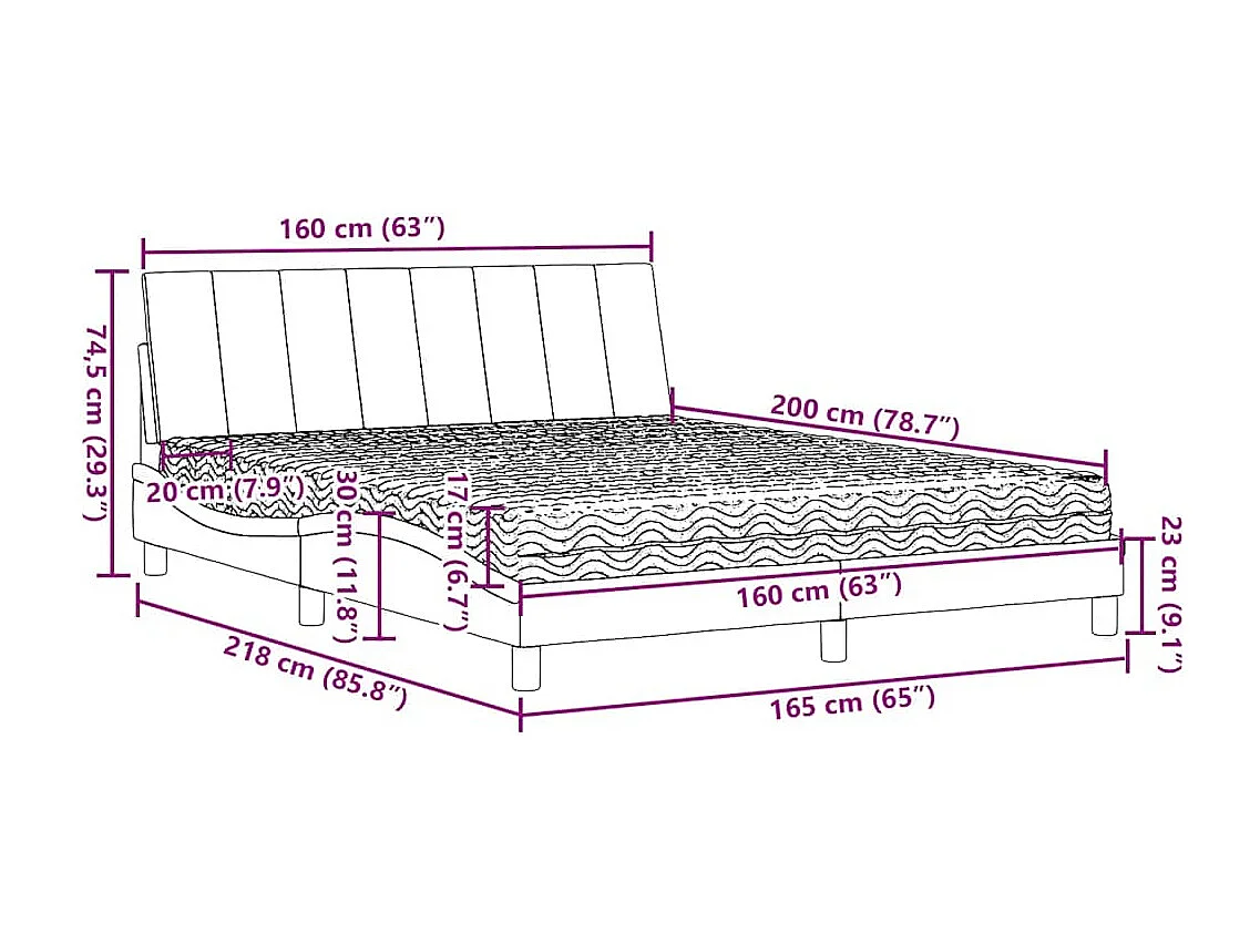 Cama com colchão Hanko 160x200 cm tecido cinzento-claro