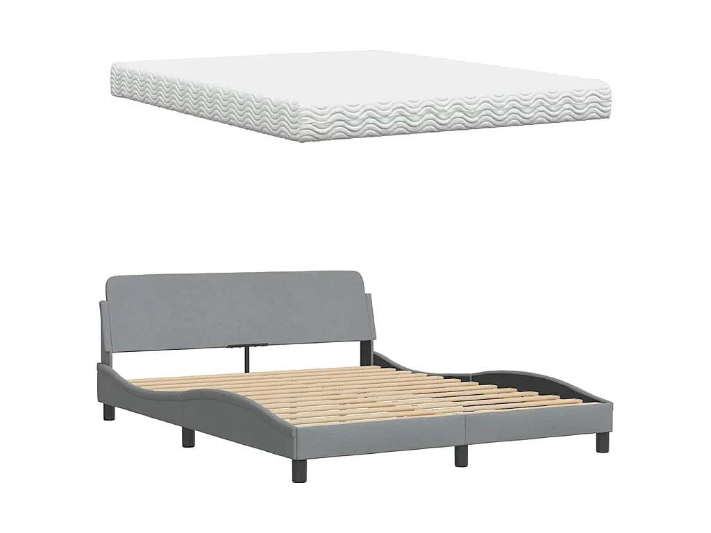 Lit avec matelas Hanko gris clair 160x200 cm tissu