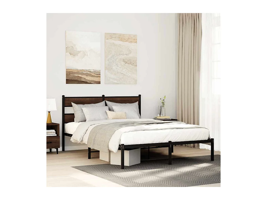 Bettgestell ohne Matratze mit Kopfteil Braun Eiche 140x200 cm