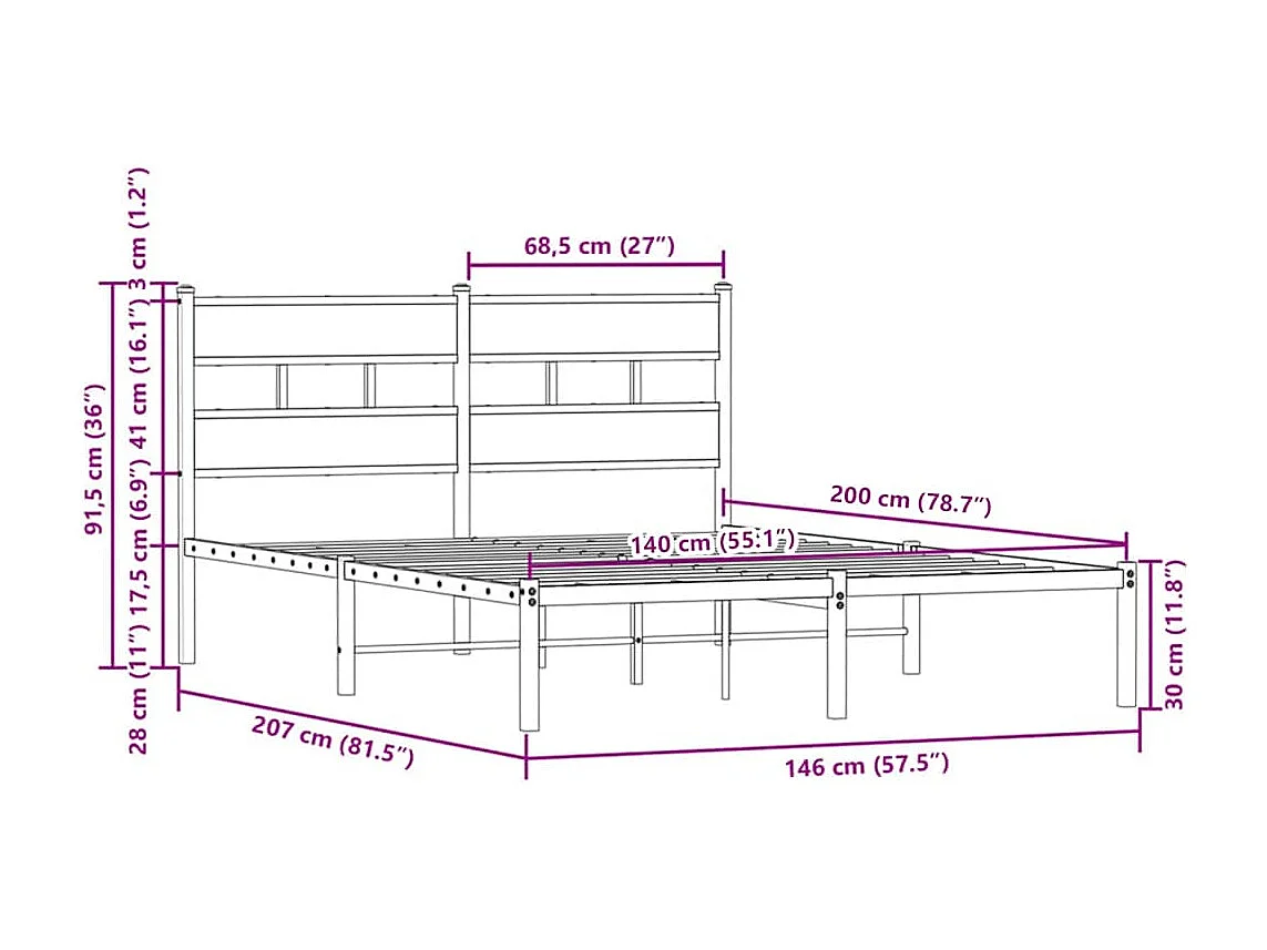 Bedframe met hoofdbord zonder matras bruin eiken 140x200 cm