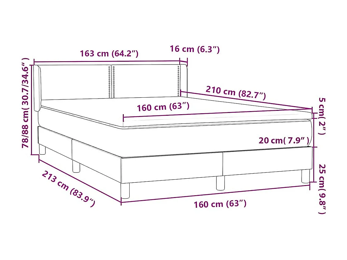 Boxspringbett mit Matratze Schwarz 160x210 cm Samt
