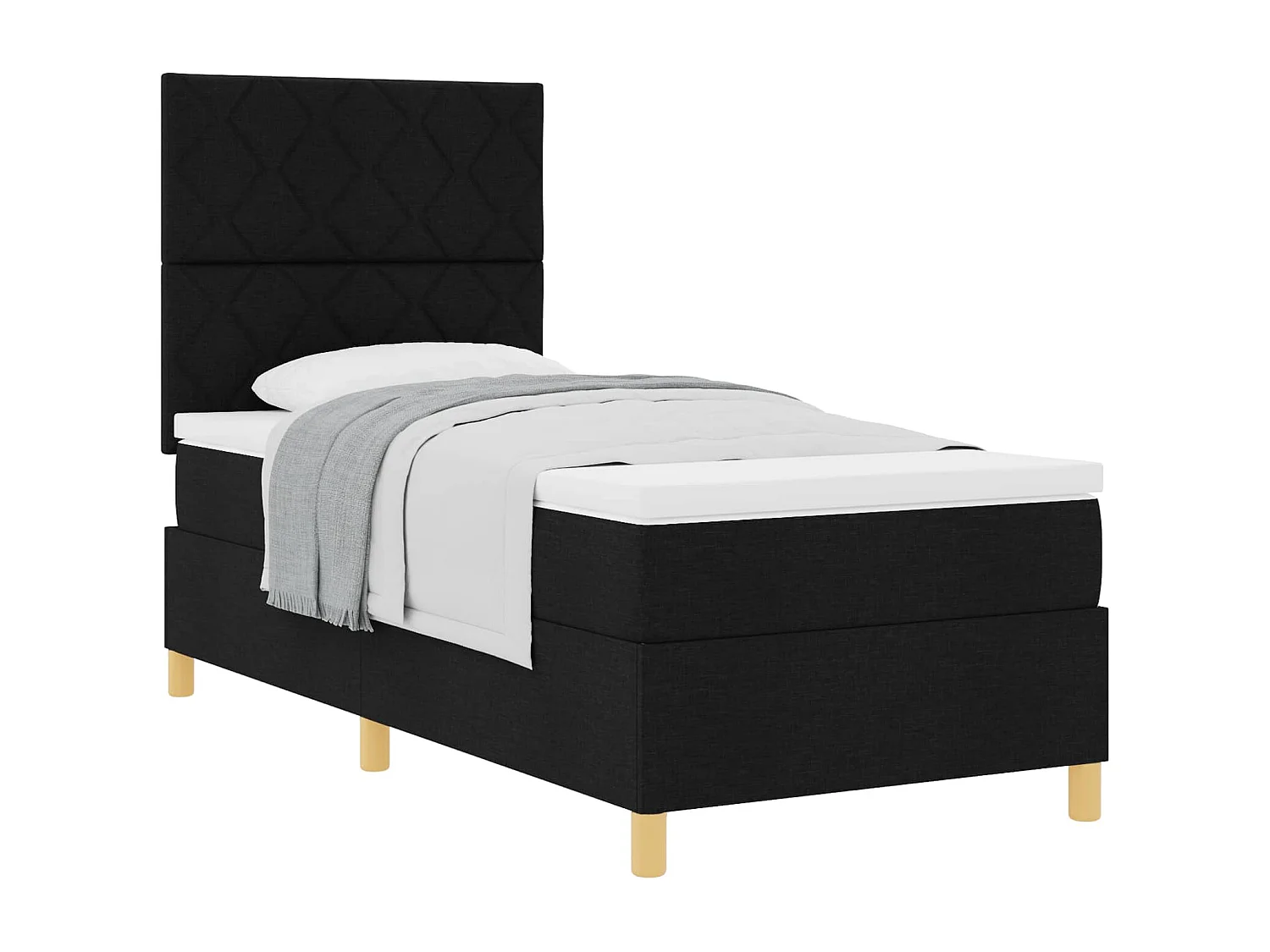 Lit à ressorts avec matelas Noir 90 x 190 cm tissu