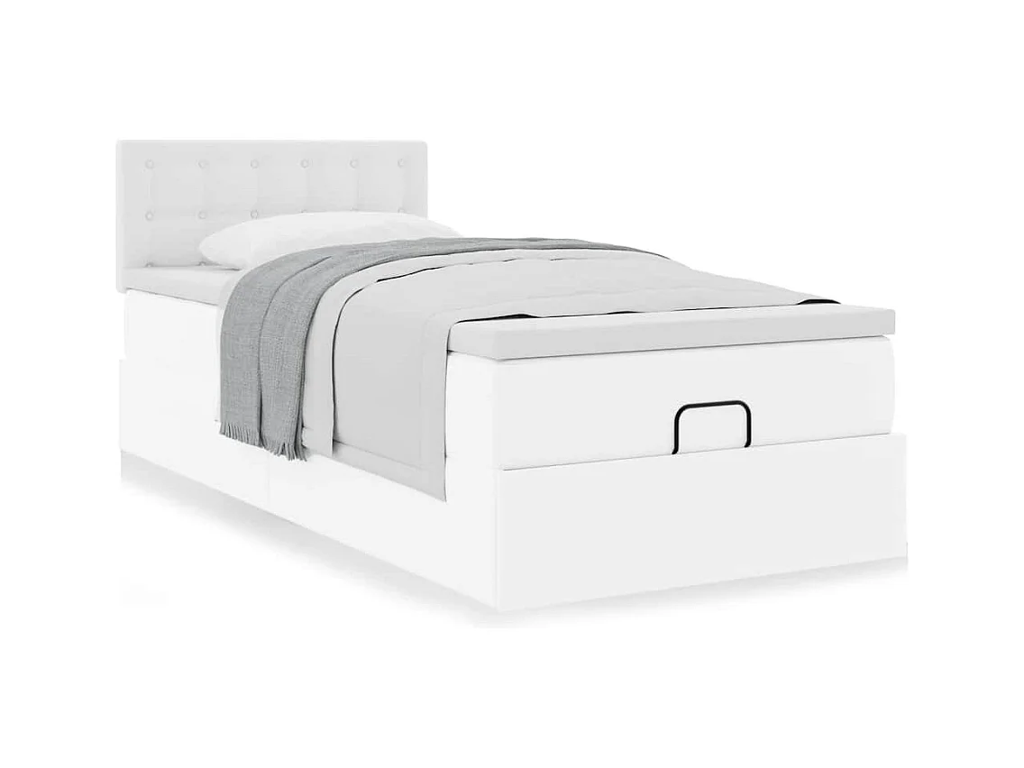Lit ottoman avec matelas blanc 100x200 cm similicuir