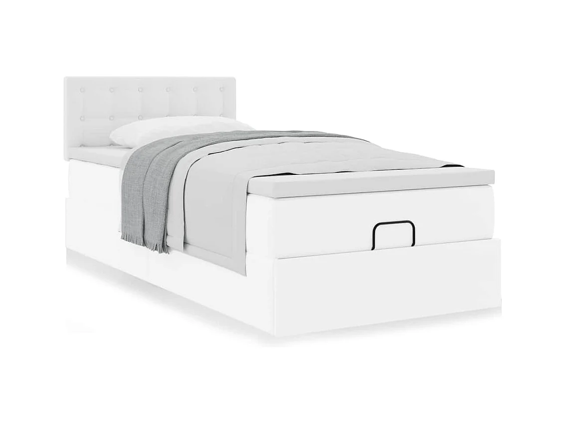 Lit ottoman avec matelas blanc 100x200 cm similicuir