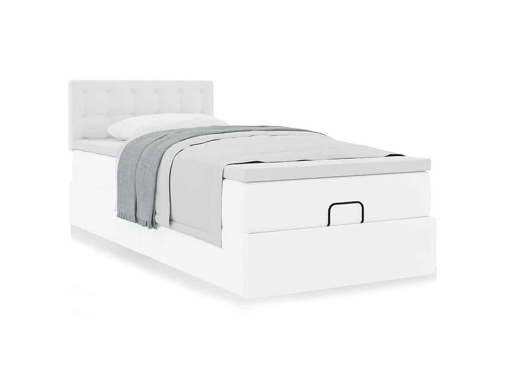 Cama otomana colchón cuero sintético blanco 100x200cm