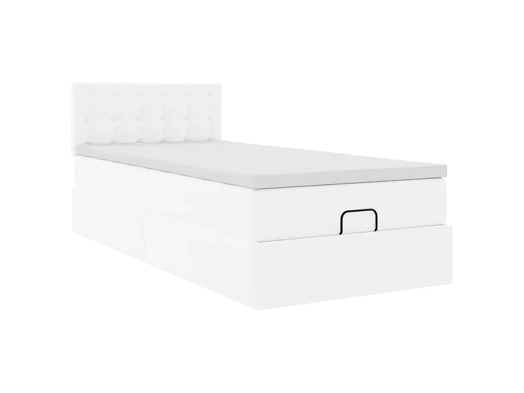 Cama otomana colchón cuero sintético blanco 100x200cm