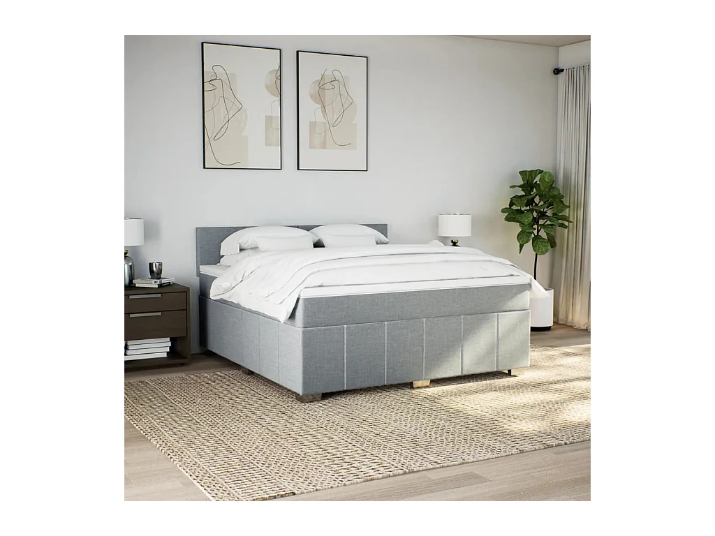 Sommier à lattes de lit avec matelas Gris clair 180x200cm Tissu