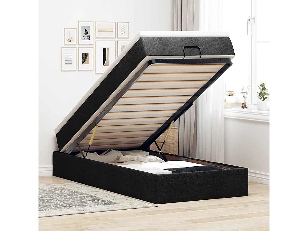 Ottoman-Bett mit Matratze Schwarz 90x190 cm Stoff