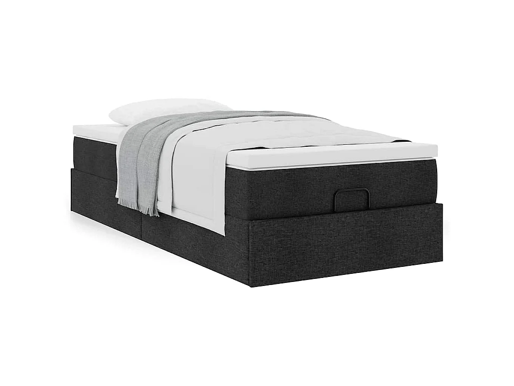 Cadre de lit ottoman avec matelas noir 90x190 cm tissu
