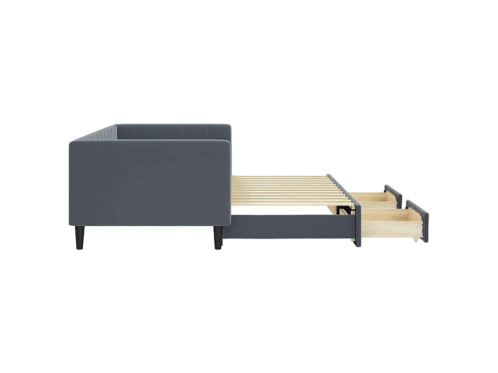Divano Letto Estraibile Cassetti Grigio Scuro 90x200cm Velluto