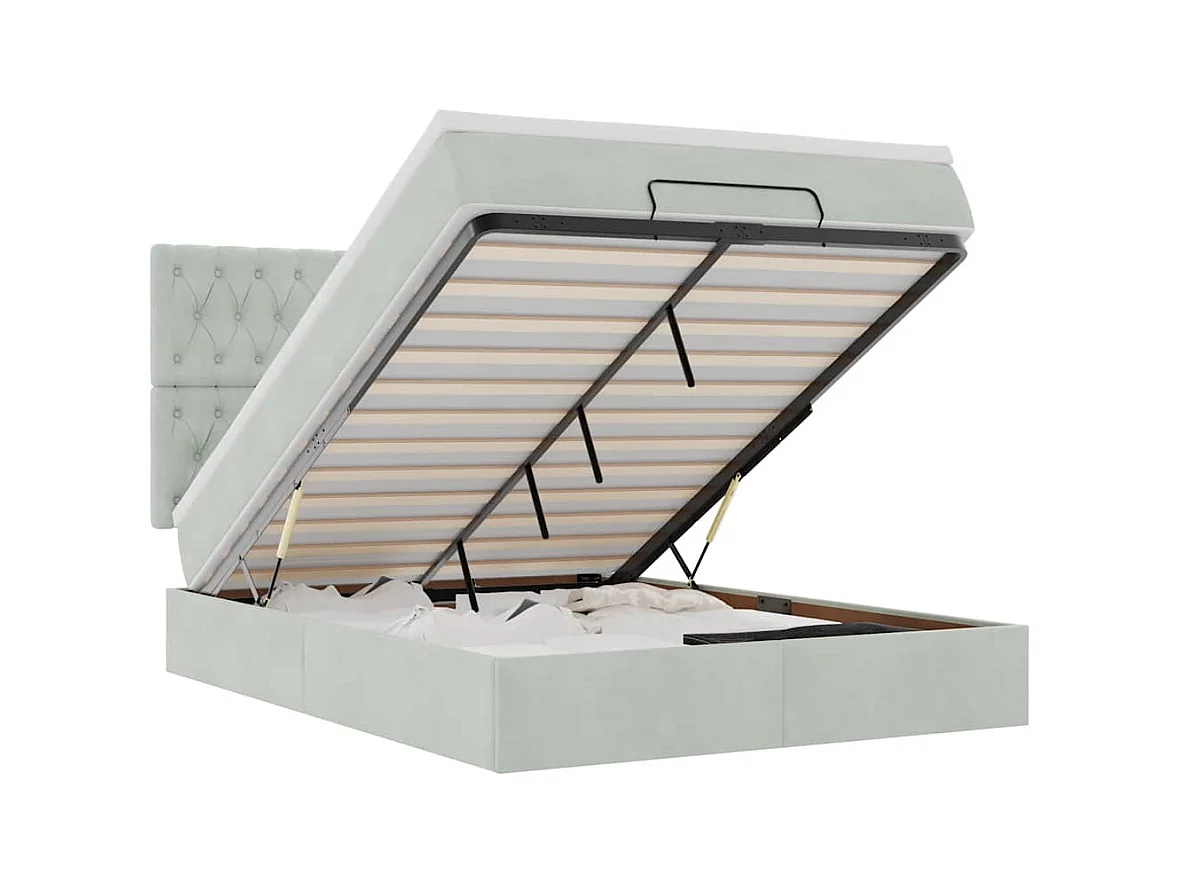 Cadre de lit ottoman et matelas gris clair 140x190 velours